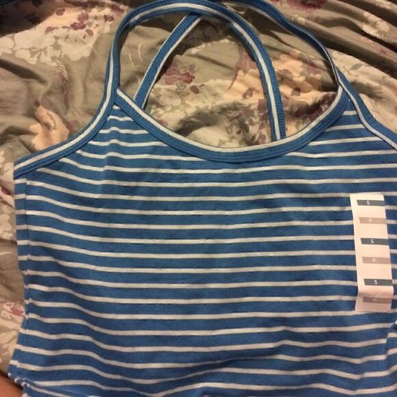 𝅺OLD navy stripe tank blue with white sz Small - Picture 1 of 2
